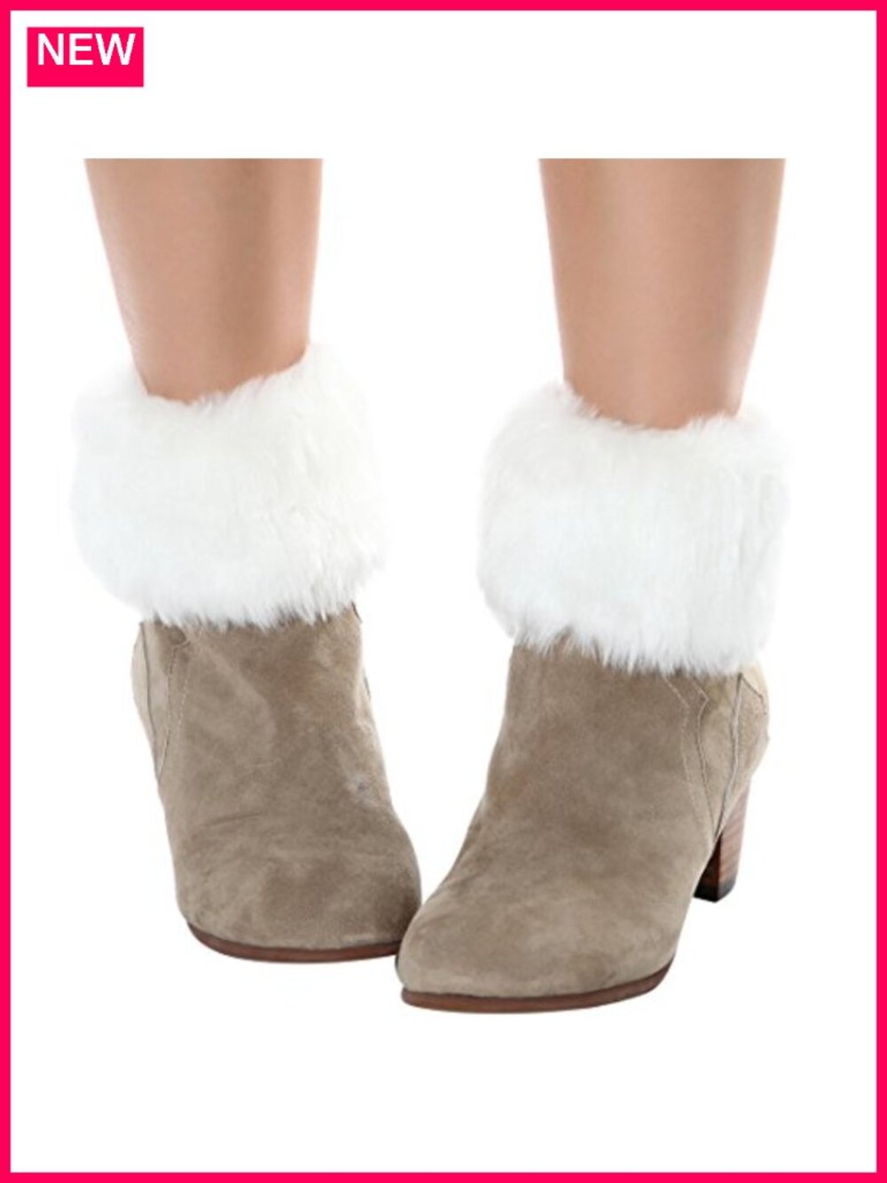 Faux Fur Trim Boot Cuff Leg Warmers Ribbed Knit Cozy One Size